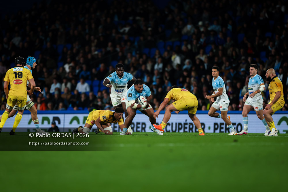 Tevite Tatafu, lors du match de Top 14 entre l'Aviron bayonnais et le Stade rochelais, le 28 mars 2026 au stade Anoeta de Saint-Sébastien, Espagne (Photo Pablo ORDAS)