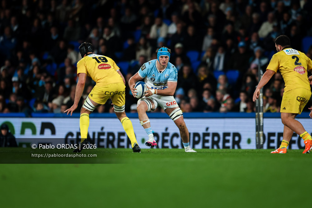 Esteban Capilla, lors du match de Top 14 entre l'Aviron bayonnais et le Stade rochelais, le 28 mars 2026 au stade Anoeta de Saint-Sébastien, Espagne (Photo Pablo ORDAS)