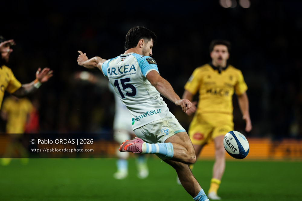 Yohan Orabé, lors du match de Top 14 entre l'Aviron bayonnais et le Stade rochelais, le 28 mars 2026 au stade Anoeta de Saint-Sébastien, Espagne (Photo Pablo ORDAS)