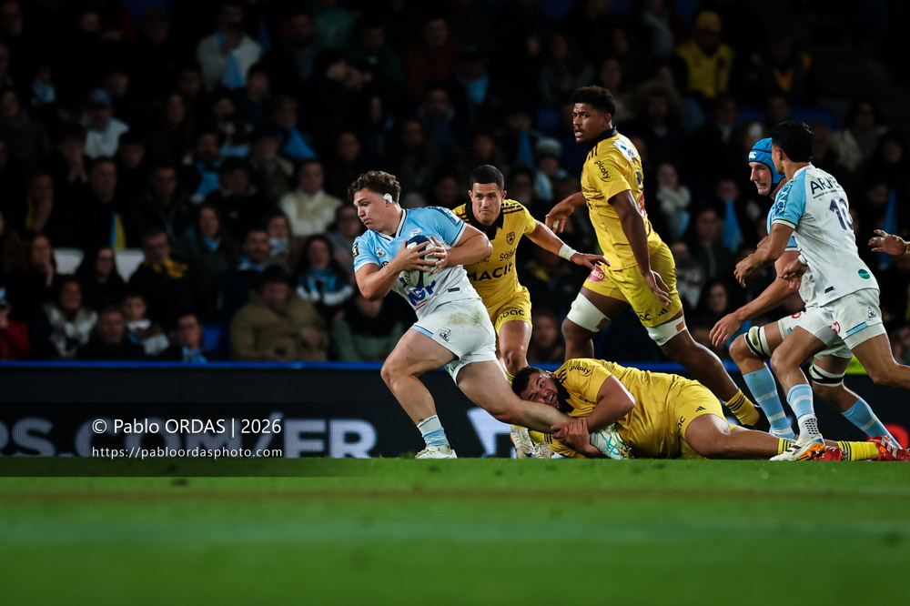 Lucas Martin, lors du match de Top 14 entre l'Aviron bayonnais et le Stade rochelais, le 28 mars 2026 au stade Anoeta de Saint-Sébastien, Espagne (Photo Pablo ORDAS)