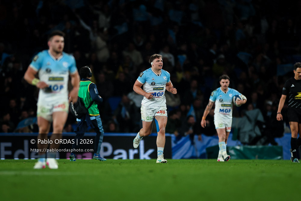 Lucas Martin, lors du match de Top 14 entre l'Aviron bayonnais et le Stade rochelais, le 28 mars 2026 au stade Anoeta de Saint-Sébastien, Espagne (Photo Pablo ORDAS)