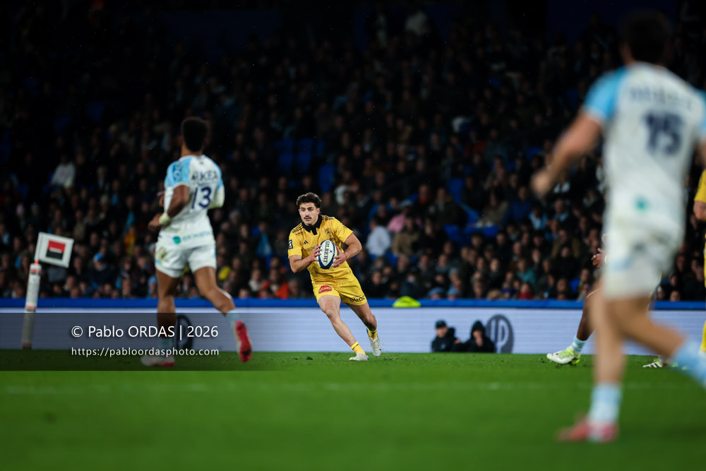 Davit Niniashvili, lors du match de Top 14 entre l'Aviron bayonnais et le Stade rochelais, le 28 mars 2026 au stade Anoeta de Saint-Sébastien, Espagne (Photo Pablo ORDAS)