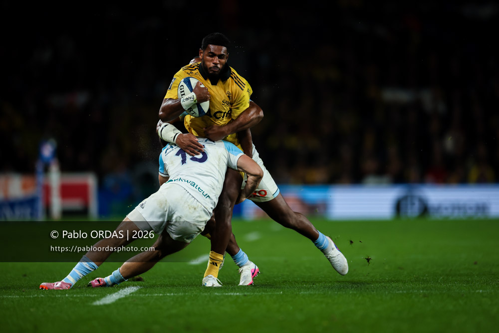 Semi Lagivala, lors du match de Top 14 entre l'Aviron bayonnais et le Stade rochelais, le 28 mars 2026 au stade Anoeta de Saint-Sébastien, Espagne (Photo Pablo ORDAS)