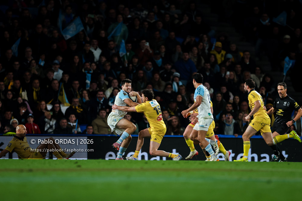 Yohan Orabé, lors du match de Top 14 entre l'Aviron bayonnais et le Stade rochelais, le 28 mars 2026 au stade Anoeta de Saint-Sébastien, Espagne (Photo Pablo ORDAS)