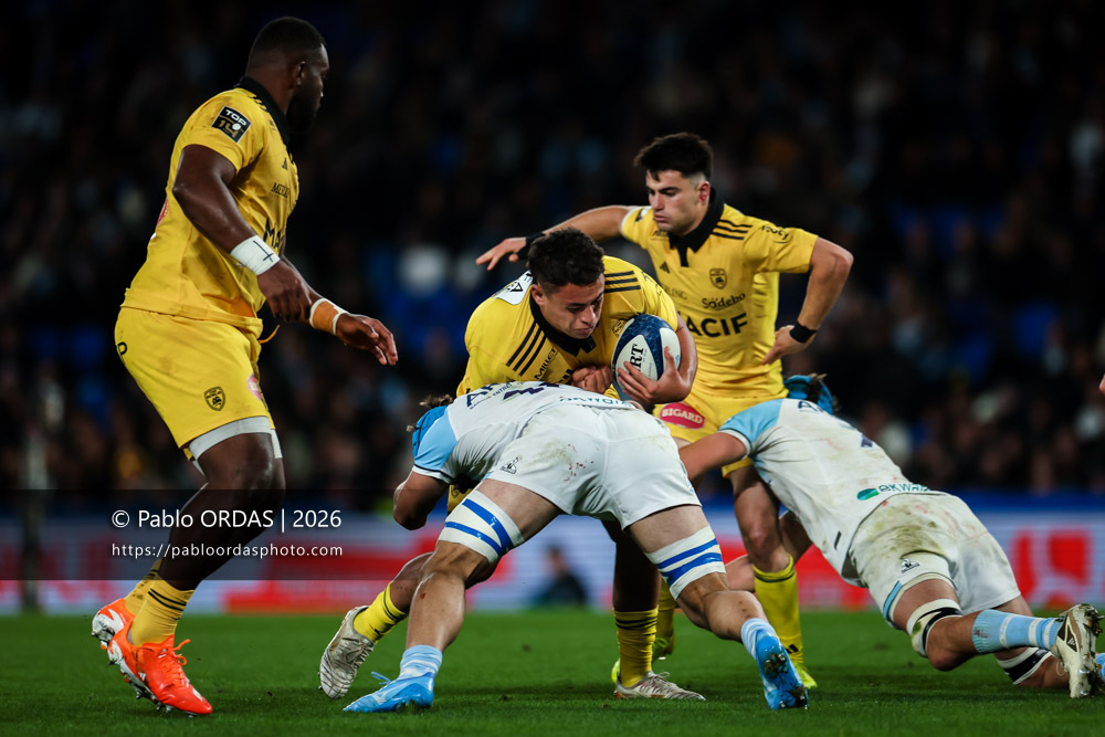 Alexandre Kaddouri, lors du match de Top 14 entre l'Aviron bayonnais et le Stade rochelais, le 28 mars 2026 au stade Anoeta de Saint-Sébastien, Espagne (Photo Pablo ORDAS)