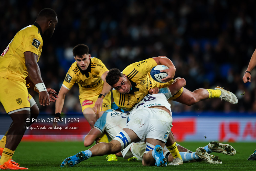 Alexandre Kaddouri, lors du match de Top 14 entre l'Aviron bayonnais et le Stade rochelais, le 28 mars 2026 au stade Anoeta de Saint-Sébastien, Espagne (Photo Pablo ORDAS)