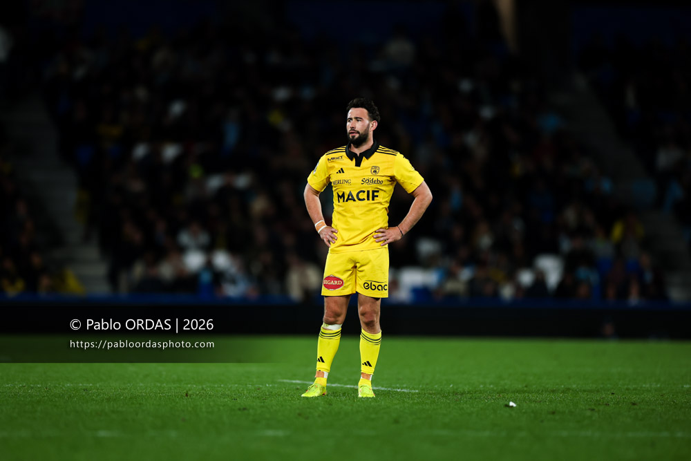 Antoine Hastoy, lors du match de Top 14 entre l'Aviron bayonnais et le Stade rochelais, le 28 mars 2026 au stade Anoeta de Saint-Sébastien, Espagne (Photo Pablo ORDAS)