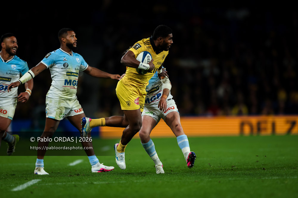 Semi Lagivala, lors du match de Top 14 entre l'Aviron bayonnais et le Stade rochelais, le 28 mars 2026 au stade Anoeta de Saint-Sébastien, Espagne (Photo Pablo ORDAS)