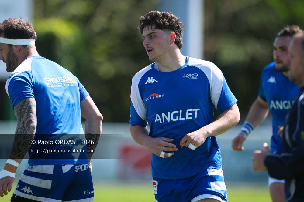 Pablo Bénard, lors du match de Nationale 2 entre l'Anglet olympique et Salles, le 29 mars 2026 au stade Saint-Jean d'Anglet, France (Photo Pablo ORDAS)