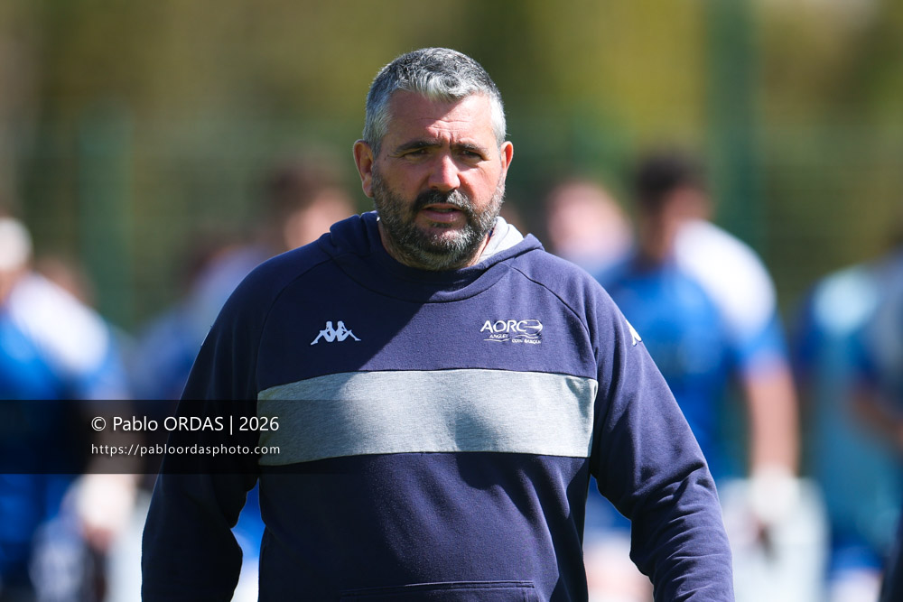 Eric Fernandez, lors du match de Nationale 2 entre l'Anglet olympique et Salles, le 29 mars 2026 au stade Saint-Jean d'Anglet, France (Photo Pablo ORDAS)