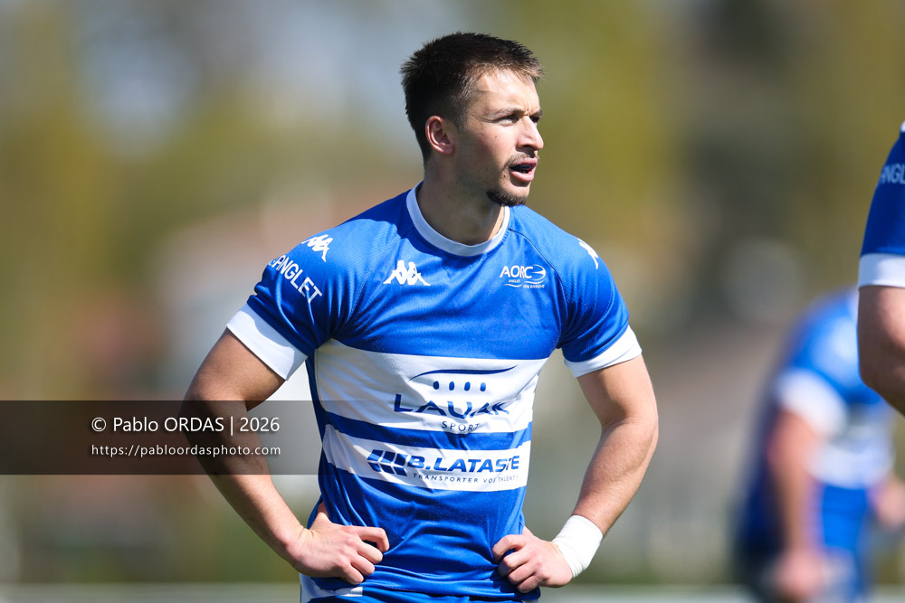 Alexis Berot, lors du match de Nationale 2 entre l'Anglet olympique et Salles, le 29 mars 2026 au stade Saint-Jean d'Anglet, France (Photo Pablo ORDAS)