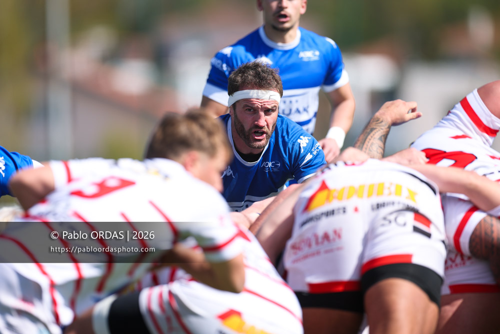 Sébastien Laulhé, lors du match de Nationale 2 entre l'Anglet olympique et Salles, le 29 mars 2026 au stade Saint-Jean d'Anglet, France (Photo Pablo ORDAS)