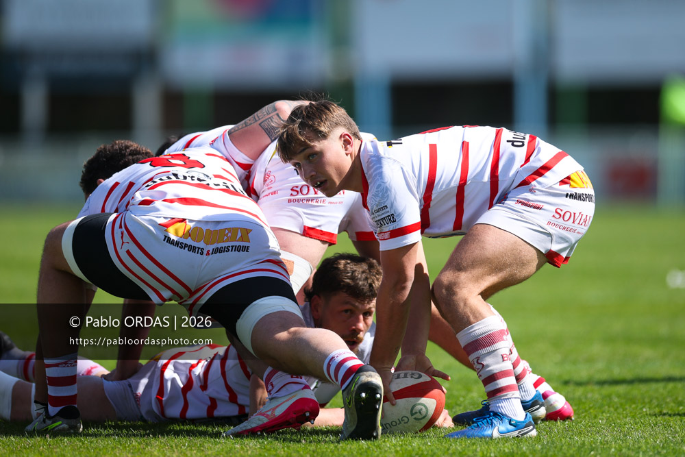 Louis Warrisse, lors du match de Nationale 2 entre l'Anglet olympique et Salles, le 29 mars 2026 au stade Saint-Jean d'Anglet, France (Photo Pablo ORDAS)