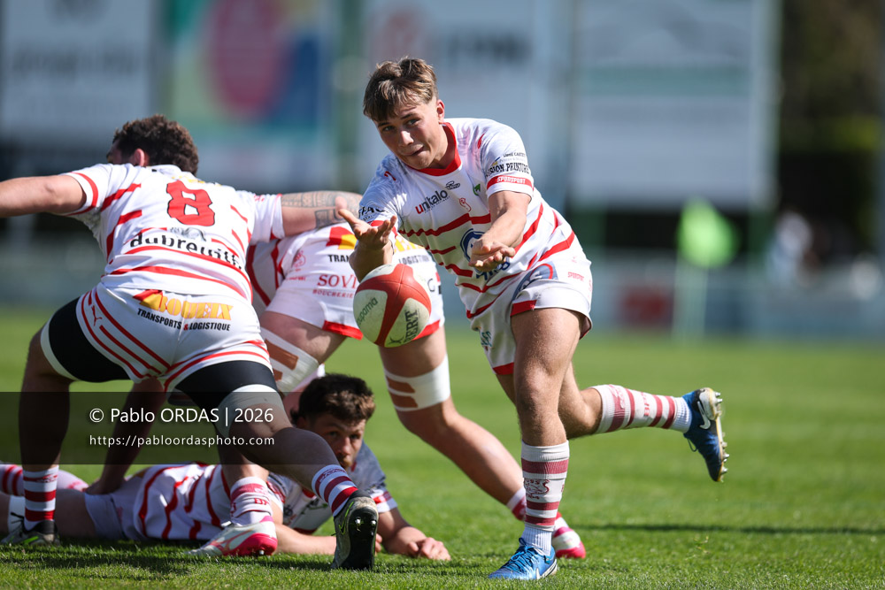 Louis Warrisse, lors du match de Nationale 2 entre l'Anglet olympique et Salles, le 29 mars 2026 au stade Saint-Jean d'Anglet, France (Photo Pablo ORDAS)