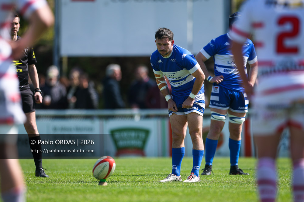 Thomas Curutchet, lors du match de Nationale 2 entre l'Anglet olympique et Salles, le 29 mars 2026 au stade Saint-Jean d'Anglet, France (Photo Pablo ORDAS)