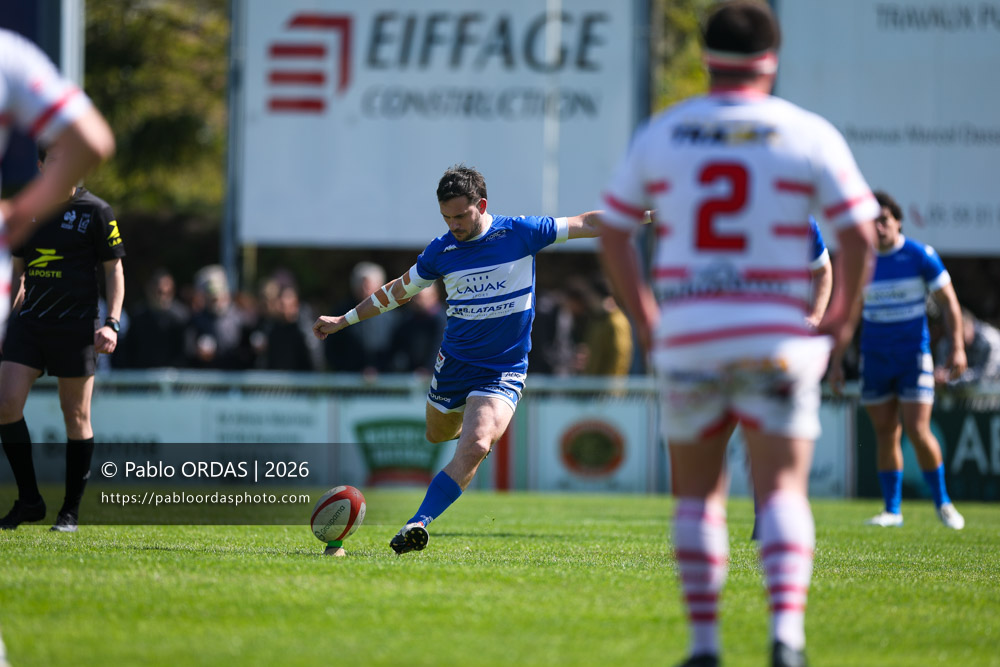 Thomas Curutchet, lors du match de Nationale 2 entre l'Anglet olympique et Salles, le 29 mars 2026 au stade Saint-Jean d'Anglet, France (Photo Pablo ORDAS)