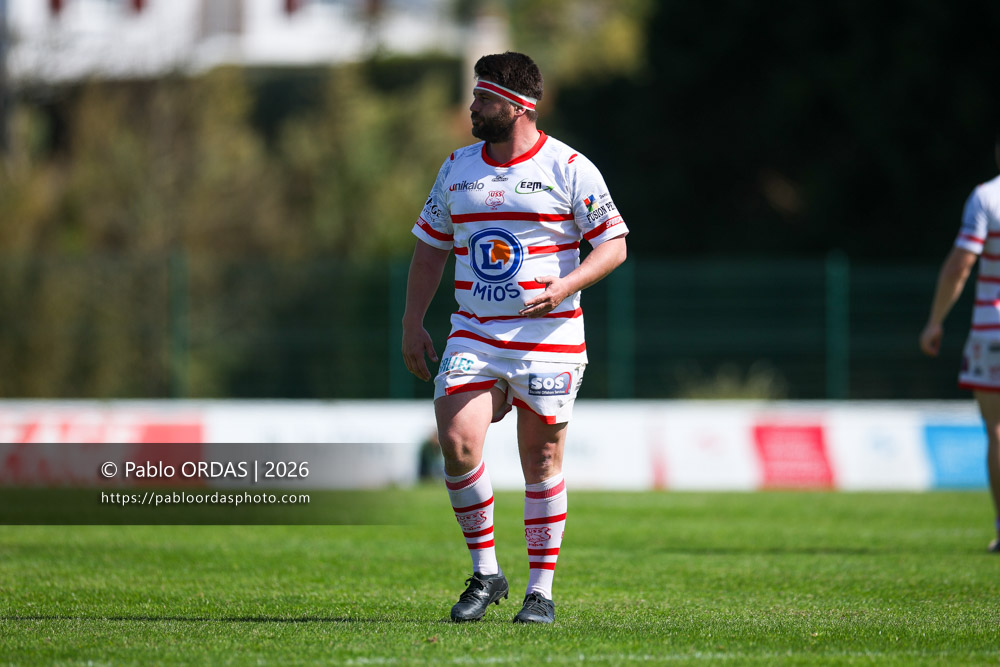 Simon Labouyrie, lors du match de Nationale 2 entre l'Anglet olympique et Salles, le 29 mars 2026 au stade Saint-Jean d'Anglet, France (Photo Pablo ORDAS)