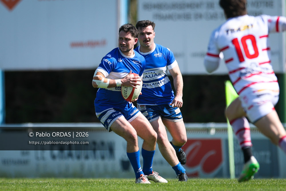 Thomas Curutchet, lors du match de Nationale 2 entre l'Anglet olympique et Salles, le 29 mars 2026 au stade Saint-Jean d'Anglet, France (Photo Pablo ORDAS)