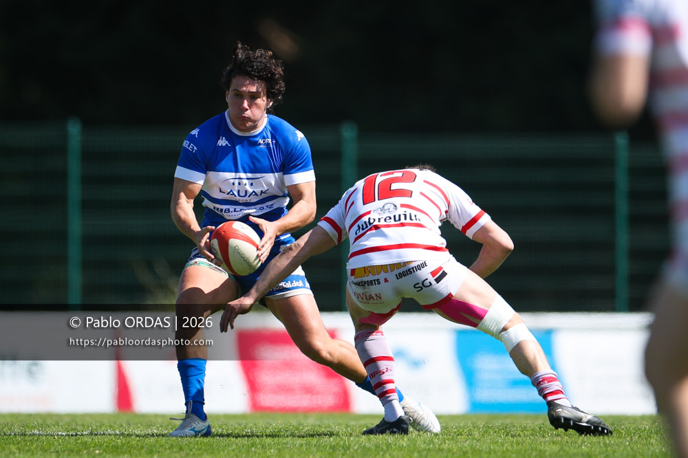 Jules Lartigau, lors du match de Nationale 2 entre l'Anglet olympique et Salles, le 29 mars 2026 au stade Saint-Jean d'Anglet, France (Photo Pablo ORDAS)