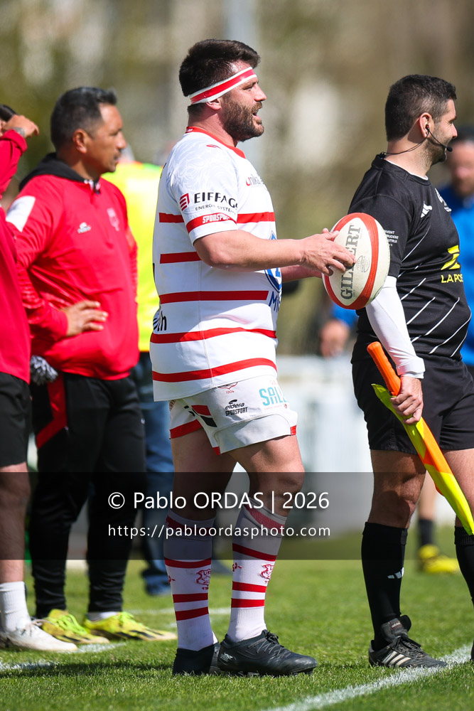 Simon Labouyrie, lors du match de Nationale 2 entre l'Anglet olympique et Salles, le 29 mars 2026 au stade Saint-Jean d'Anglet, France (Photo Pablo ORDAS)