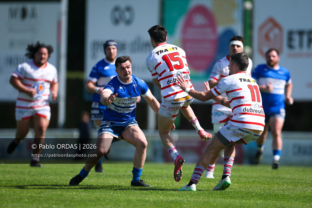 Bixente Layan, lors du match de Nationale 2 entre l'Anglet olympique et Salles, le 29 mars 2026 au stade Saint-Jean d'Anglet, France (Photo Pablo ORDAS)