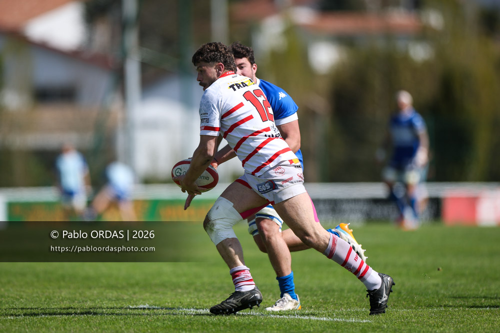 Mathieu Vincent, lors du match de Nationale 2 entre l'Anglet olympique et Salles, le 29 mars 2026 au stade Saint-Jean d'Anglet, France (Photo Pablo ORDAS)