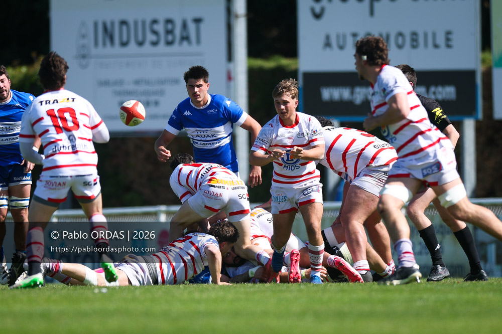 Louis Warrisse, lors du match de Nationale 2 entre l'Anglet olympique et Salles, le 29 mars 2026 au stade Saint-Jean d'Anglet, France (Photo Pablo ORDAS)
