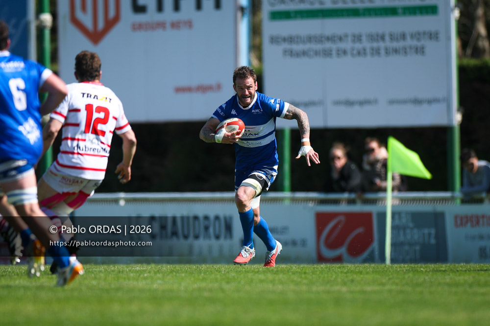 Sébastien Laulhé, lors du match de Nationale 2 entre l'Anglet olympique et Salles, le 29 mars 2026 au stade Saint-Jean d'Anglet, France (Photo Pablo ORDAS)
