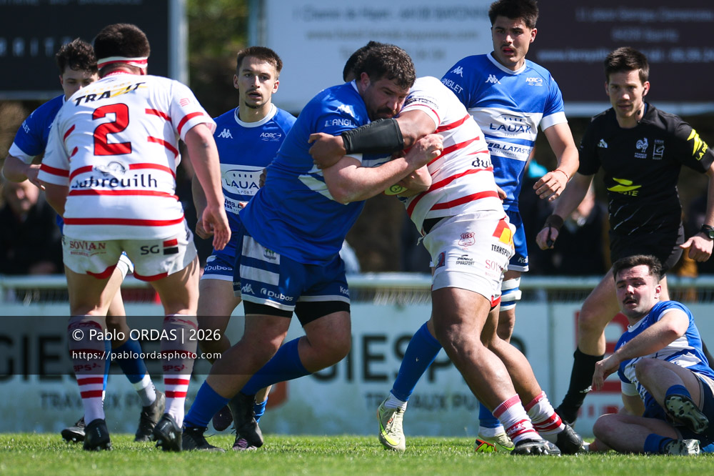 Hendré Eloff, lors du match de Nationale 2 entre l'Anglet olympique et Salles, le 29 mars 2026 au stade Saint-Jean d'Anglet, France (Photo Pablo ORDAS