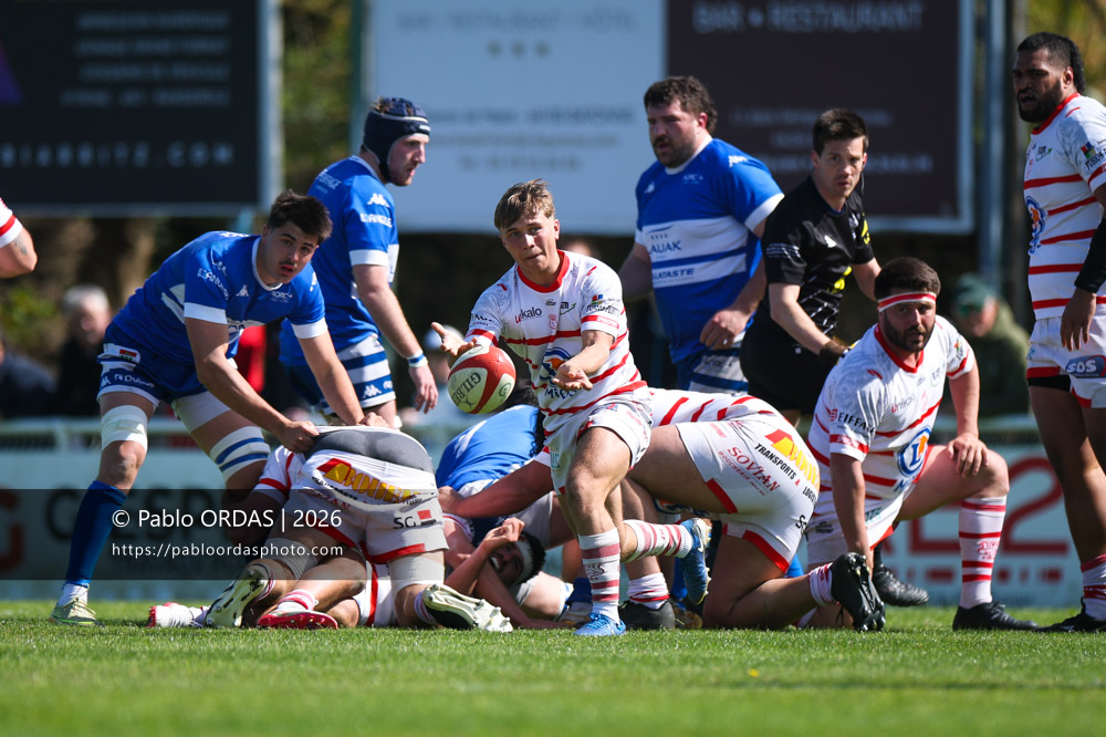 Louis Warrisse, lors du match de Nationale 2 entre l'Anglet olympique et Salles, le 29 mars 2026 au stade Saint-Jean d'Anglet, France (Photo Pablo ORDAS)