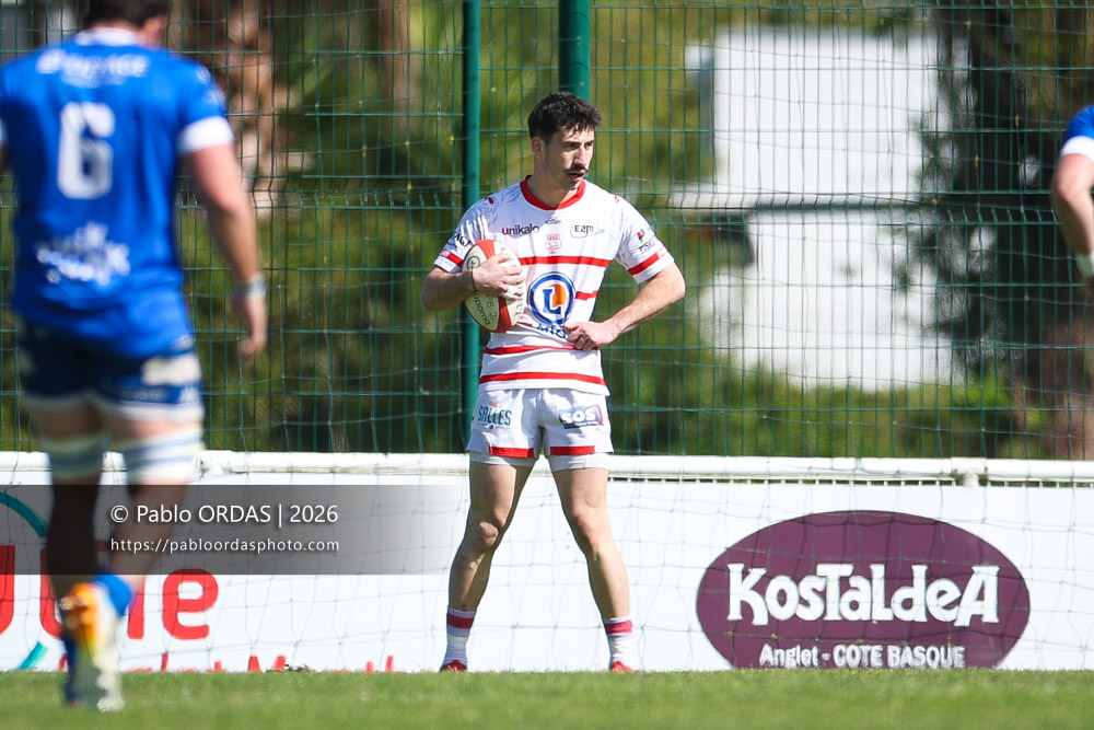 Gwenael Beillot, lors du match de Nationale 2 entre l'Anglet olympique et Salles, le 29 mars 2026 au stade Saint-Jean d'Anglet, France (Photo Pablo ORDAS