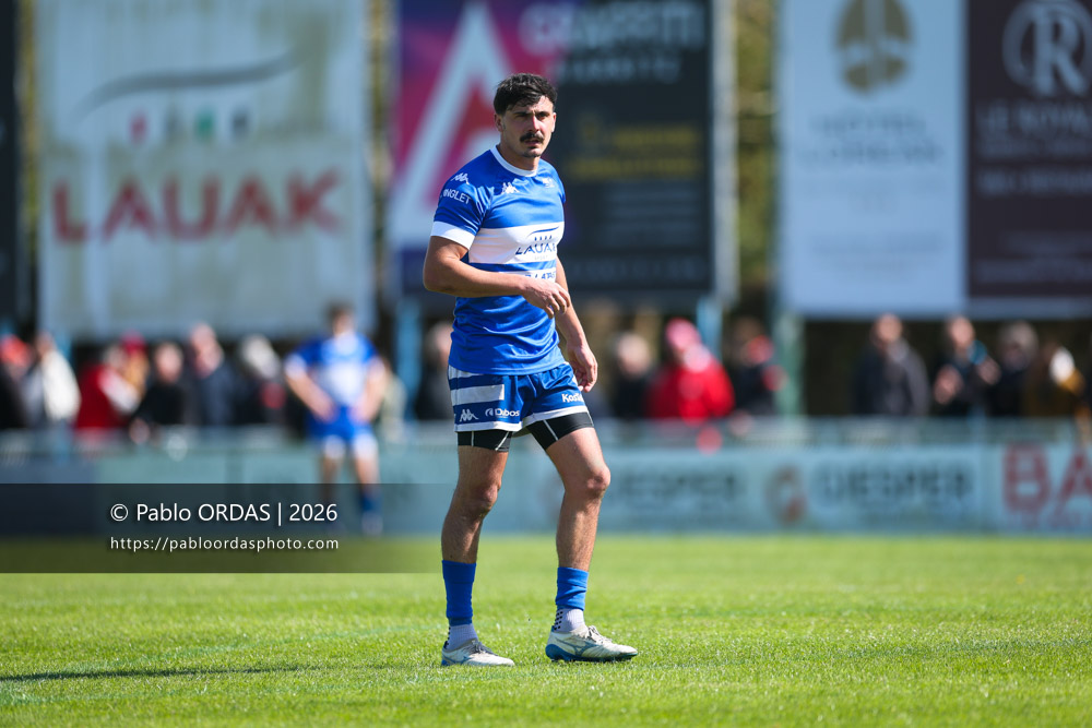 Iban Tsouladzé, lors du match de Nationale 2 entre l'Anglet olympique et Salles, le 29 mars 2026 au stade Saint-Jean d'Anglet, France (Photo Pablo ORDAS