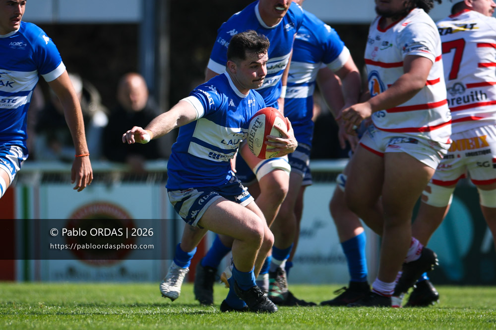 Bixente Layan, lors du match de Nationale 2 entre l'Anglet olympique et Salles, le 29 mars 2026 au stade Saint-Jean d'Anglet, France (Photo Pablo ORDAS