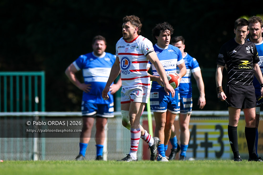Vincent Mathieu, lors du match de Nationale 2 entre l'Anglet olympique et Salles, le 29 mars 2026 au stade Saint-Jean d'Anglet, France (Photo Pablo ORDAS