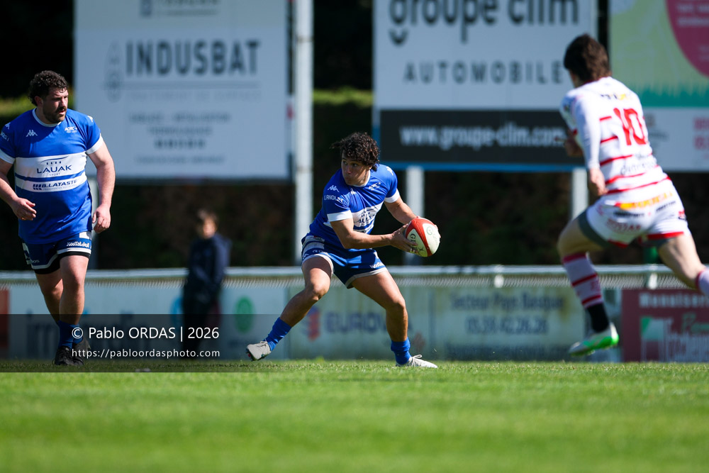Jules Lartigau, lors du match de Nationale 2 entre l'Anglet olympique et Salles, le 29 mars 2026 au stade Saint-Jean d'Anglet, France (Photo Pablo ORDAS