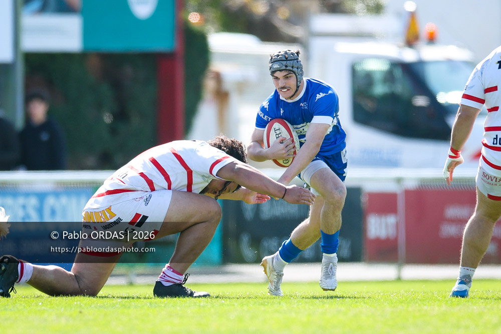 Jean Ballin, lors du match de Nationale 2 entre l'Anglet olympique et Salles, le 29 mars 2026 au stade Saint-Jean d'Anglet, France (Photo Pablo ORDAS
