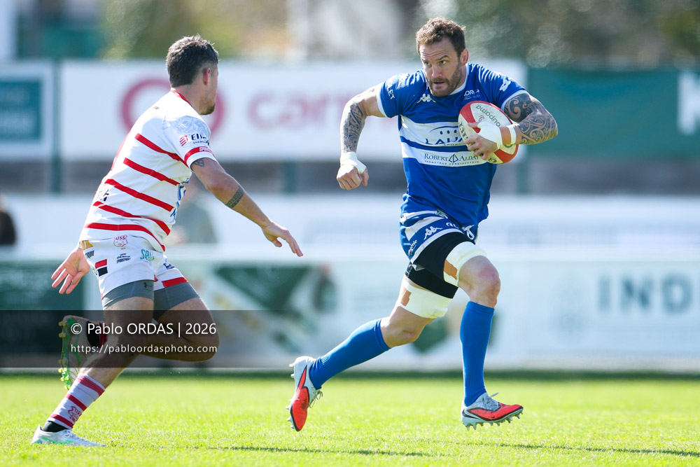 Sébastien Laulhé, lors du match de Nationale 2 entre l'Anglet olympique et Salles, le 29 mars 2026 au stade Saint-Jean d'Anglet, France (Photo Pablo ORDAS