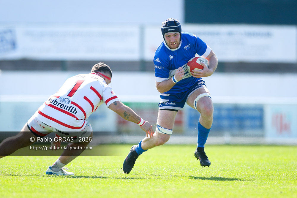 Florian Mansieux, lors du match de Nationale 2 entre l'Anglet olympique et Salles, le 29 mars 2026 au stade Saint-Jean d'Anglet, France (Photo Pablo ORDAS