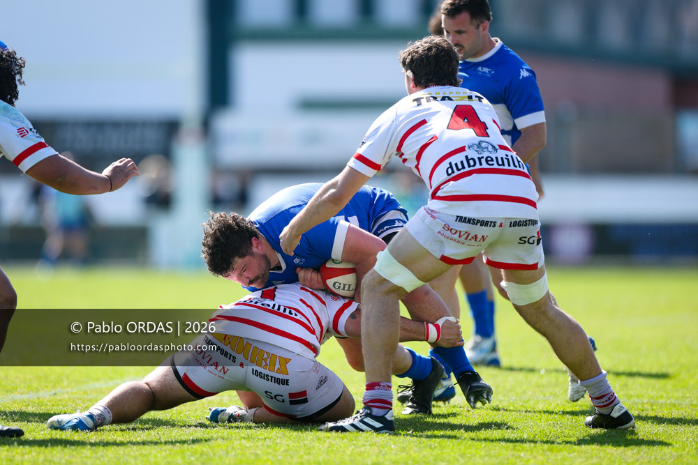 Hendré Eloff, lors du match de Nationale 2 entre l'Anglet olympique et Salles, le 29 mars 2026 au stade Saint-Jean d'Anglet, France (Photo Pablo ORDAS
