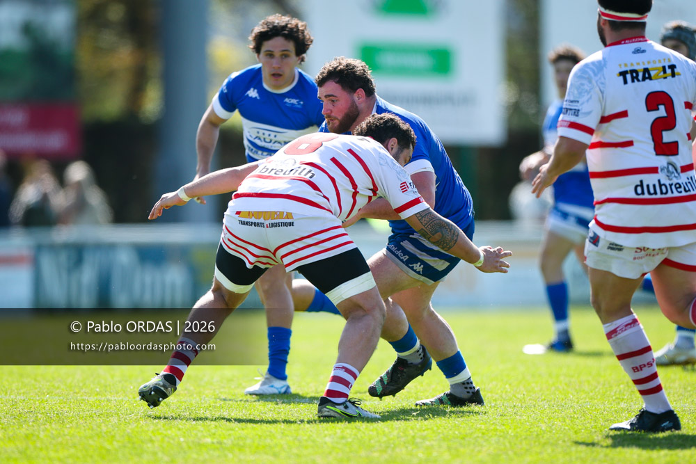 Paul Bresolin, lors du match de Nationale 2 entre l'Anglet olympique et Salles, le 29 mars 2026 au stade Saint-Jean d'Anglet, France (Photo Pablo ORDAS