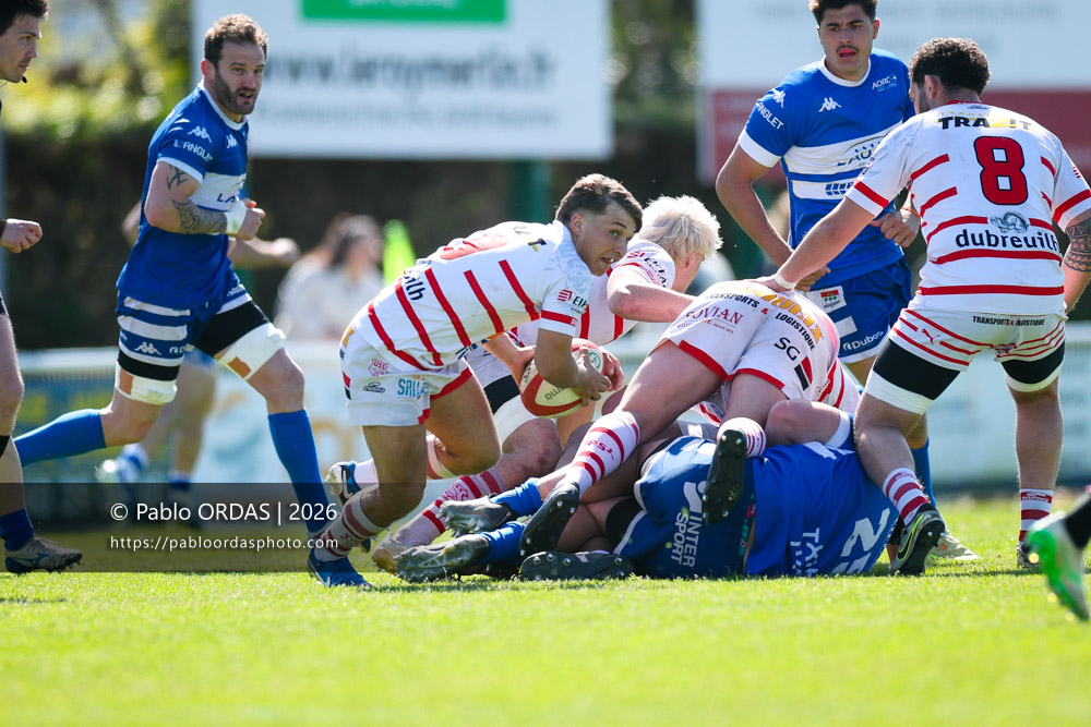 Louis Warrisse, lors du match de Nationale 2 entre l'Anglet olympique et Salles, le 29 mars 2026 au stade Saint-Jean d'Anglet, France (Photo Pablo ORDAS