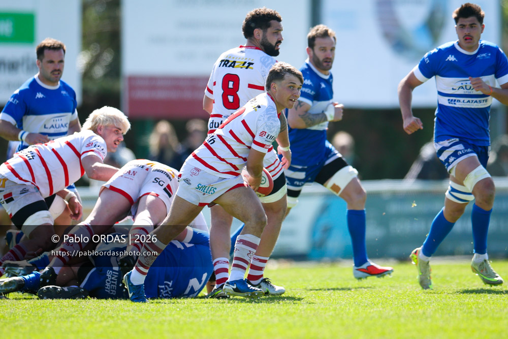 Louis Warrisse, lors du match de Nationale 2 entre l'Anglet olympique et Salles, le 29 mars 2026 au stade Saint-Jean d'Anglet, France (Photo Pablo ORDAS