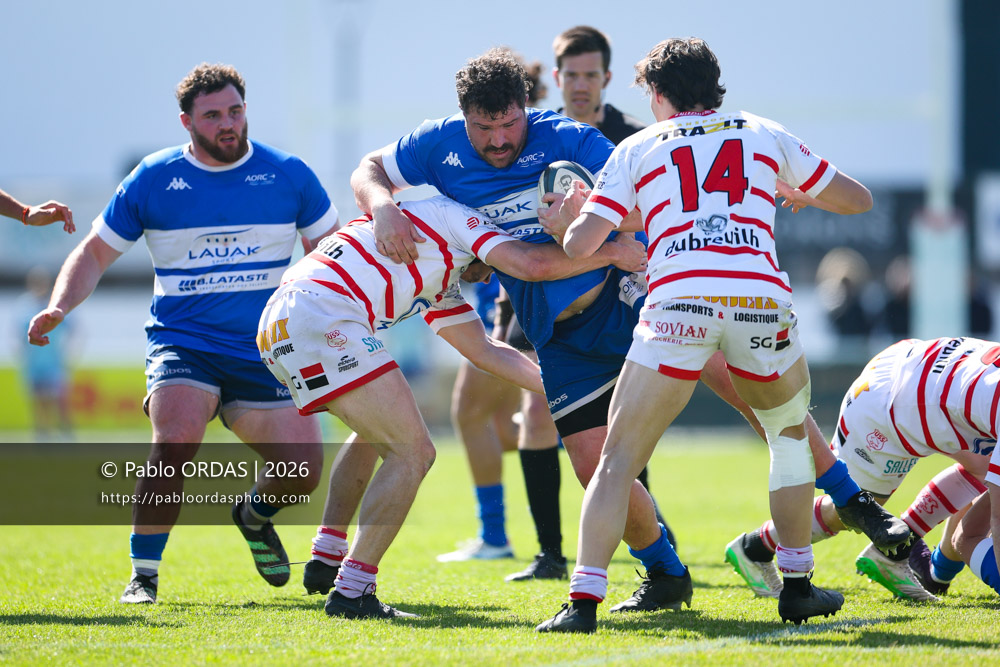 Hendré Eloff, lors du match de Nationale 2 entre l'Anglet olympique et Salles, le 29 mars 2026 au stade Saint-Jean d'Anglet, France (Photo Pablo ORDAS