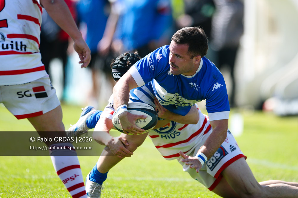 Max Bru, lors du match de Nationale 2 entre l'Anglet olympique et Salles, le 29 mars 2026 au stade Saint-Jean d'Anglet, France (Photo Pablo ORDAS