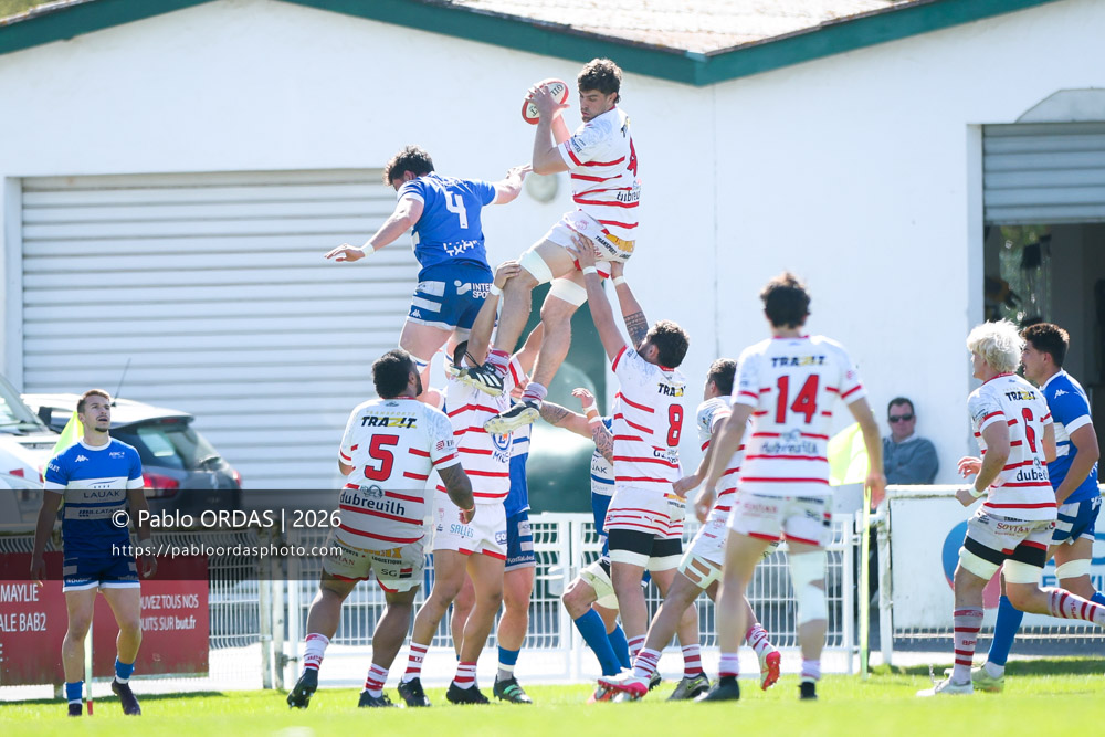 Victor Gleyze, lors du match de Nationale 2 entre l'Anglet olympique et Salles, le 29 mars 2026 au stade Saint-Jean d'Anglet, France (Photo Pablo ORDAS