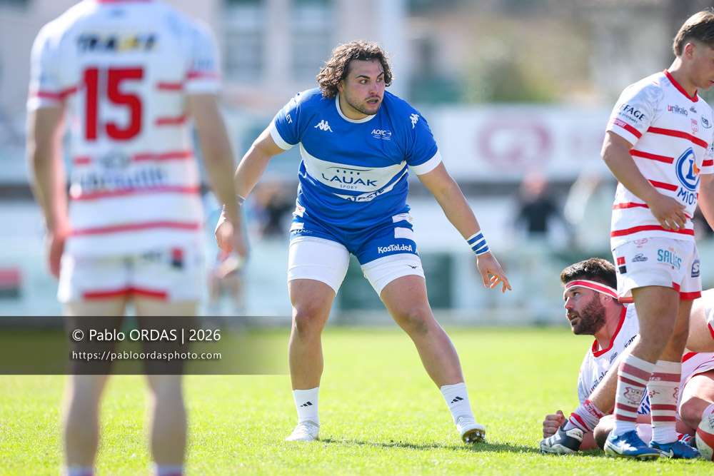 Paul André Garaudelle, lors du match de Nationale 2 entre l'Anglet olympique et Salles, le 29 mars 2026 au stade Saint-Jean d'Anglet, France (Photo Pablo ORDAS