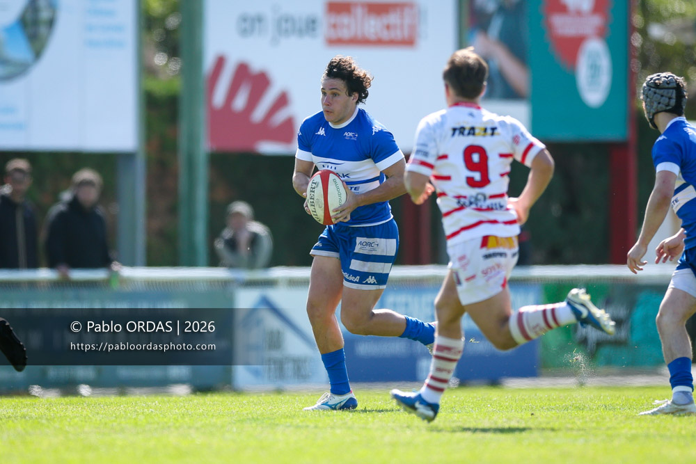 Jules Lartigau, lors du match de Nationale 2 entre l'Anglet olympique et Salles, le 29 mars 2026 au stade Saint-Jean d'Anglet, France (Photo Pablo ORDAS
