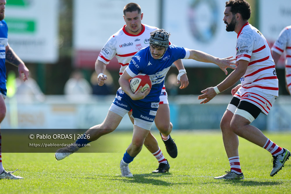 Jean Ballin, lors du match de Nationale 2 entre l'Anglet olympique et Salles, le 29 mars 2026 au stade Saint-Jean d'Anglet, France (Photo Pablo ORDAS
