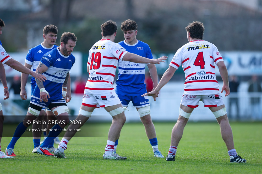 Pablo Benard, lors du match de Nationale 2 entre l'Anglet olympique et Salles, le 29 mars 2026 au stade Saint-Jean d'Anglet, France (Photo Pablo ORDAS