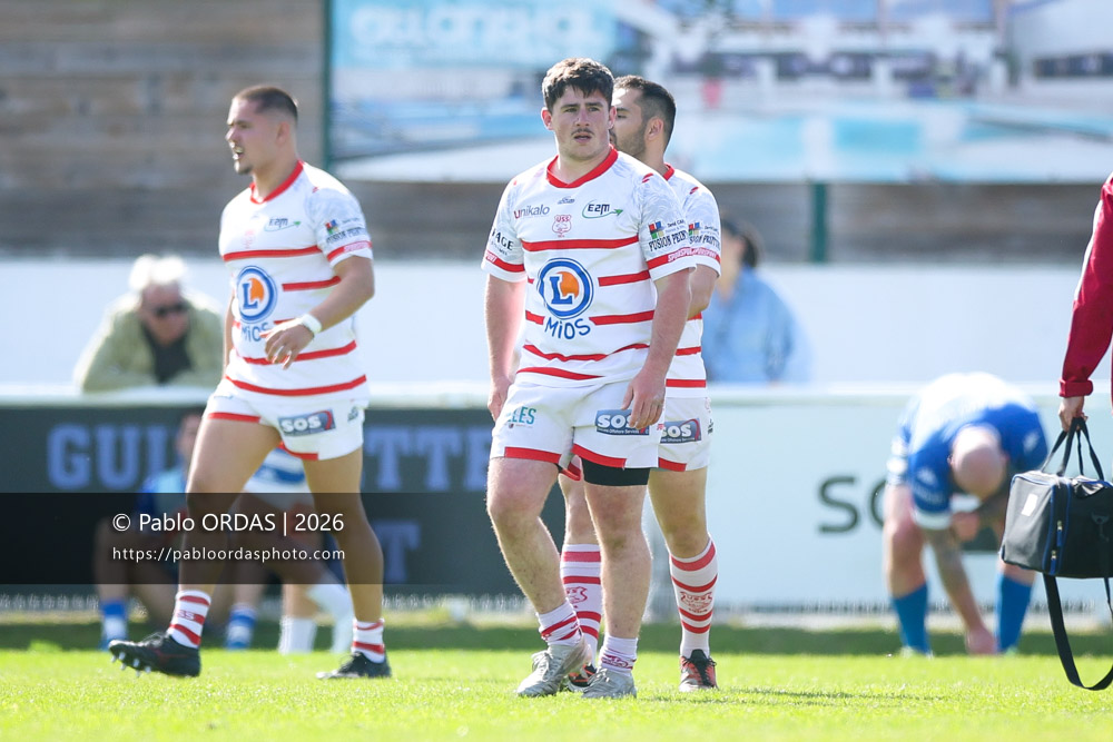 Allan Escande, lors du match de Nationale 2 entre l'Anglet olympique et Salles, le 29 mars 2026 au stade Saint-Jean d'Anglet, France (Photo Pablo ORDAS